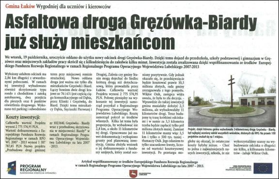 RPO - Przebudowa drogi gminnej nr 102344 L Grzwka – Biardy wraz z przebudow skrzyowania w miejscowoci Biardy - foto